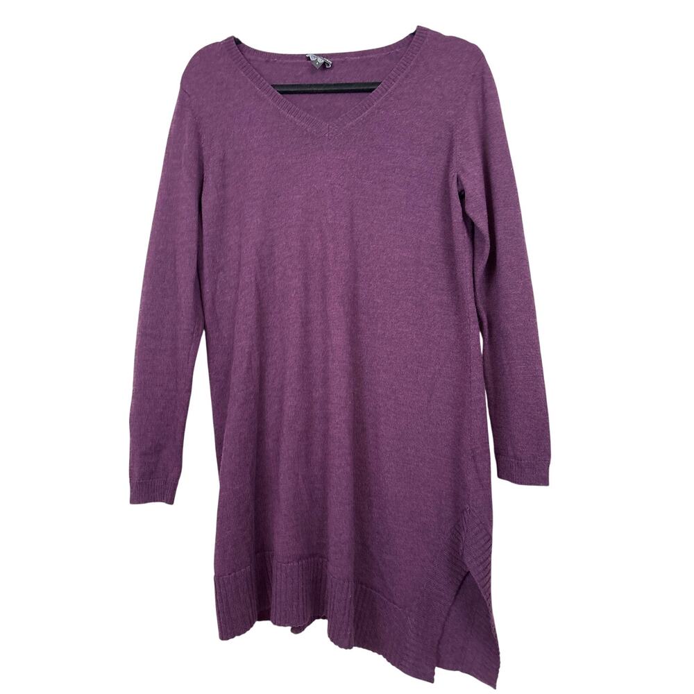 Eileen Fisher Womens XS Purple 100% Wool Asymmetrical Hem Tunic Top Luxe